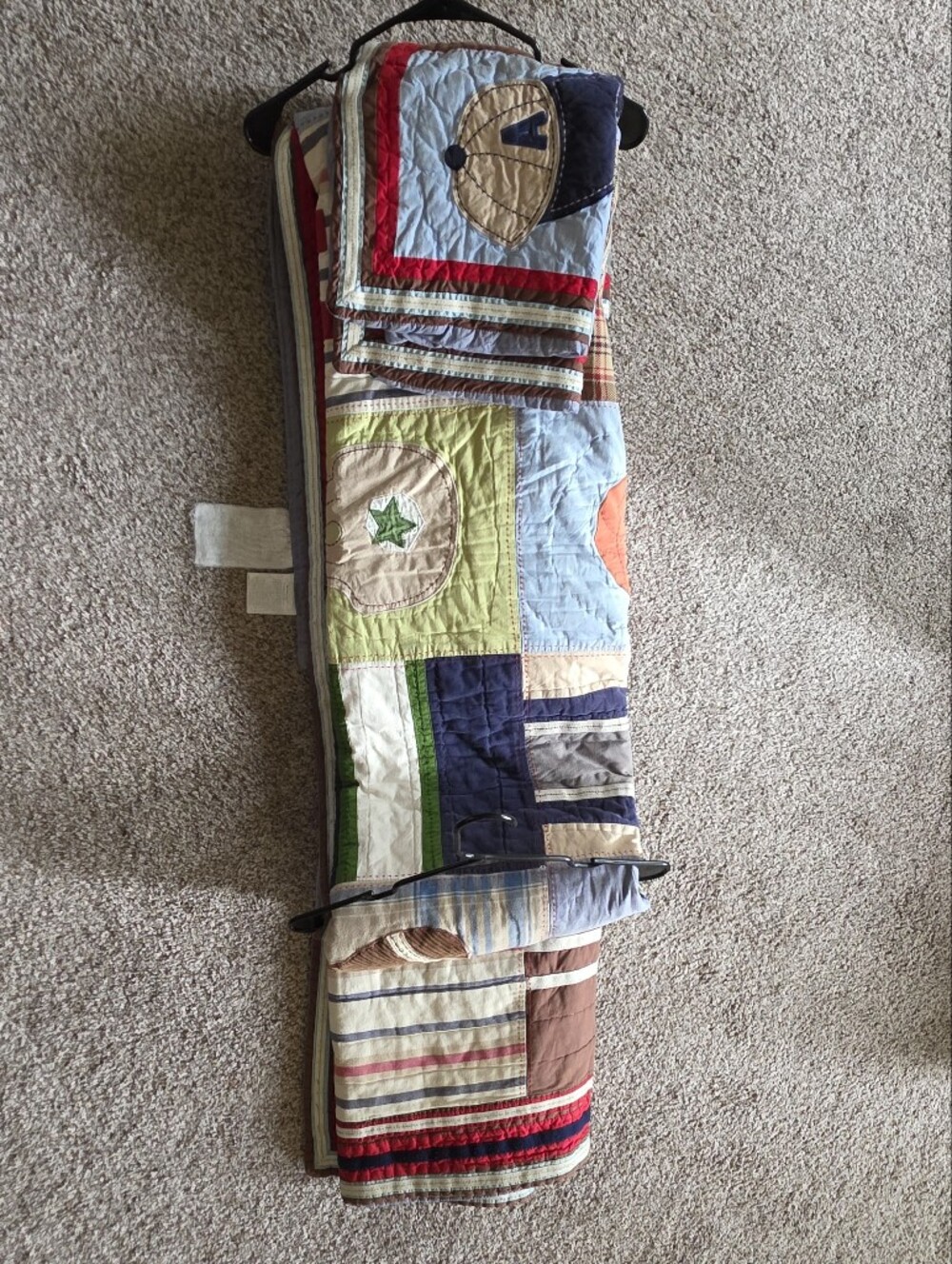 Pottery Barn Kids Patchwork Quilted Bed Runner in Blue, Green, Red, Tan